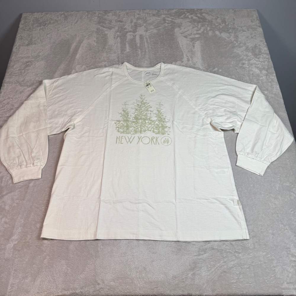 NEW Aerie Womens New York Pine Trees Graphic Long Sleeve T-Shirt White Medium